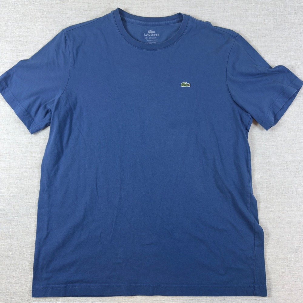 Lacoste Mens Blue Cotton Short Sleeve Crew Neck T-Shirt Size 6 XL Logo 1673